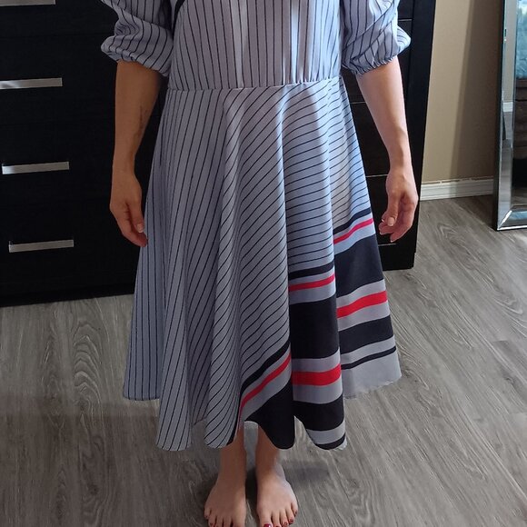 Vintage Encore Dress Gray Grey Black Red Striped New Wave 1980s 1990s 80s 90s M - Picture 2 of 4